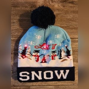 Snowman Wool LED Pom Pom Beanie